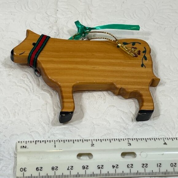 Vtg Wooden COW Hanging Holiday Ornament Handmade 4.25"x3" - Picture 10 of 12